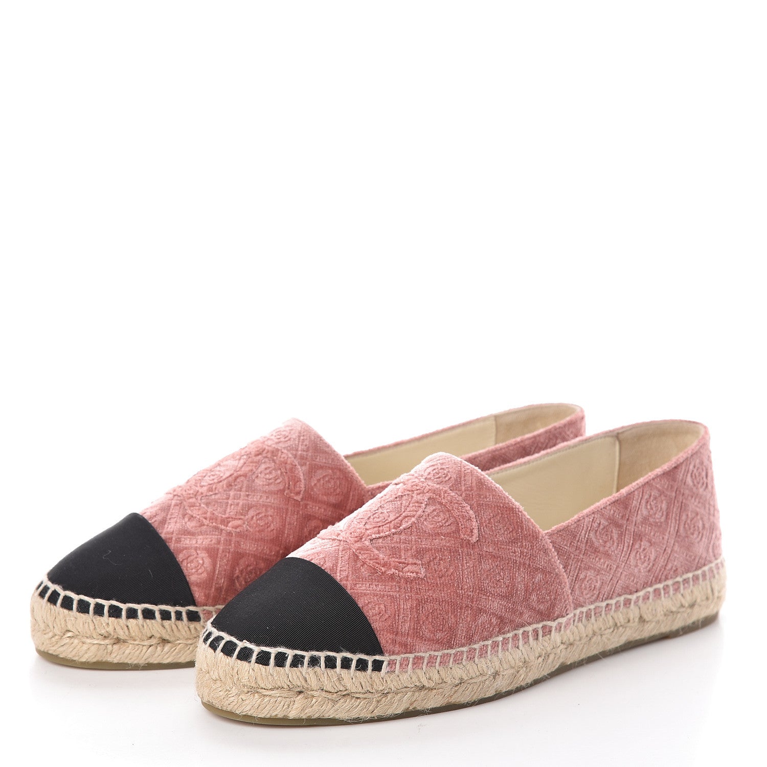 Chanel Velvet Grosgrain Quilted Camellia CC Espadrilles 40 Pink Black 3 of 8