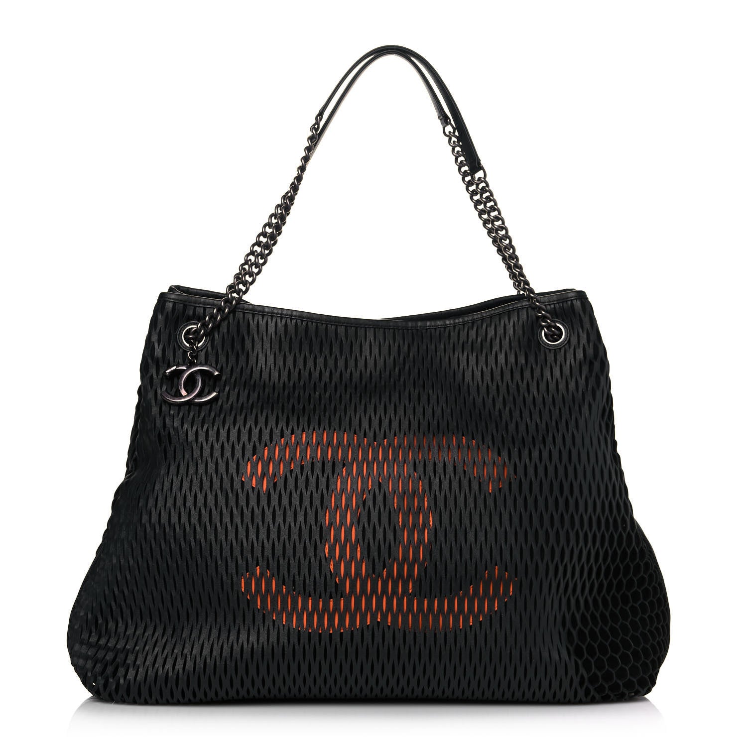 Chanel Calfskin Laser Cut Perforated CC Tote Black 1 of 12