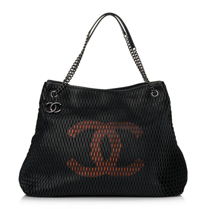 Chanel Calfskin Laser Cut Perforated CC Tote Black 1 of 12