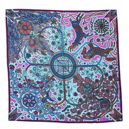 Hermes Silk L'Arbre Du Vent Scarf 90 Bleu Fuchsia Turquoise 1 of 4