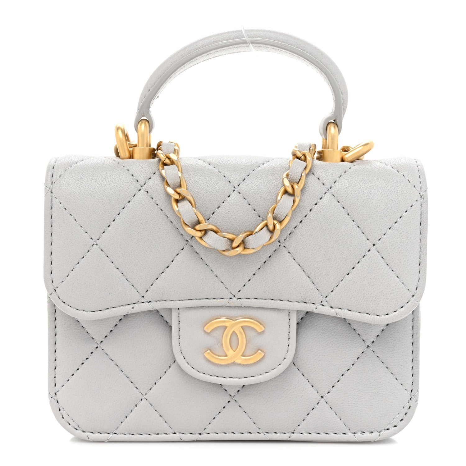Chanel Lambskin Quilted Top Handle Flap Coin Purse With Chain Grey 1 of 11
