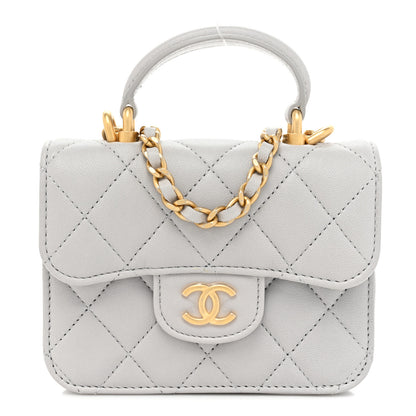 Chanel Lambskin Quilted Top Handle Flap Coin Purse With Chain Grey 1 of 11