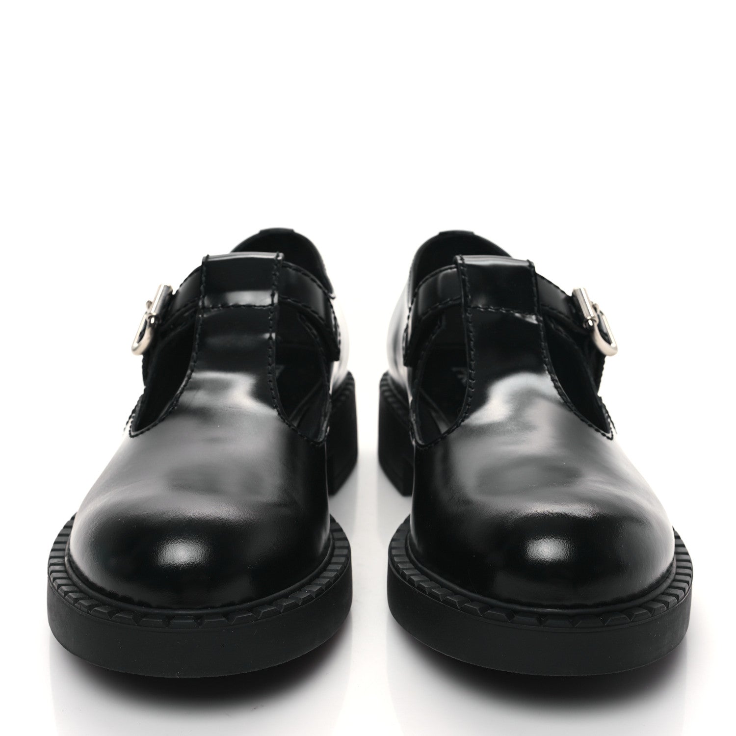Prada Spazzolato Mens Mary Jane T Strap 40mm Loafers 10.5 Black 2 of 10