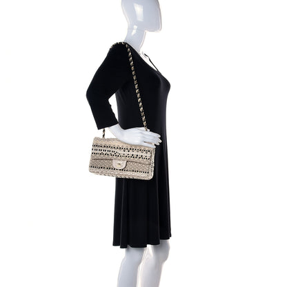 Chanel Cotton Raffia Lambskin Woven Medium Single Flap Beige Black 2 of 10