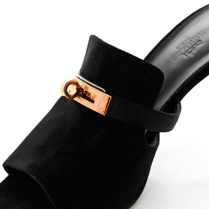 Hermes Suede Goatskin Satin Cute Sandals 39.5 Black 14 of 14