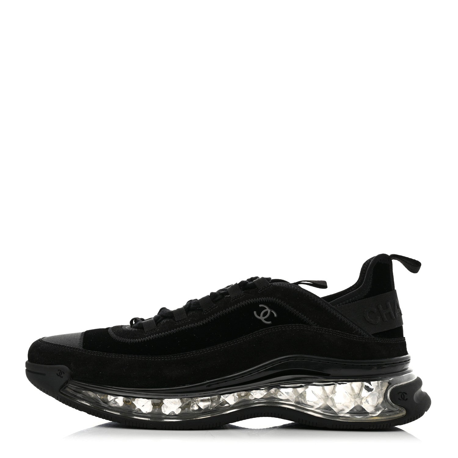 Chanel Suede Grosgrain Mens CC Sneakers 46 Black 1 of 8