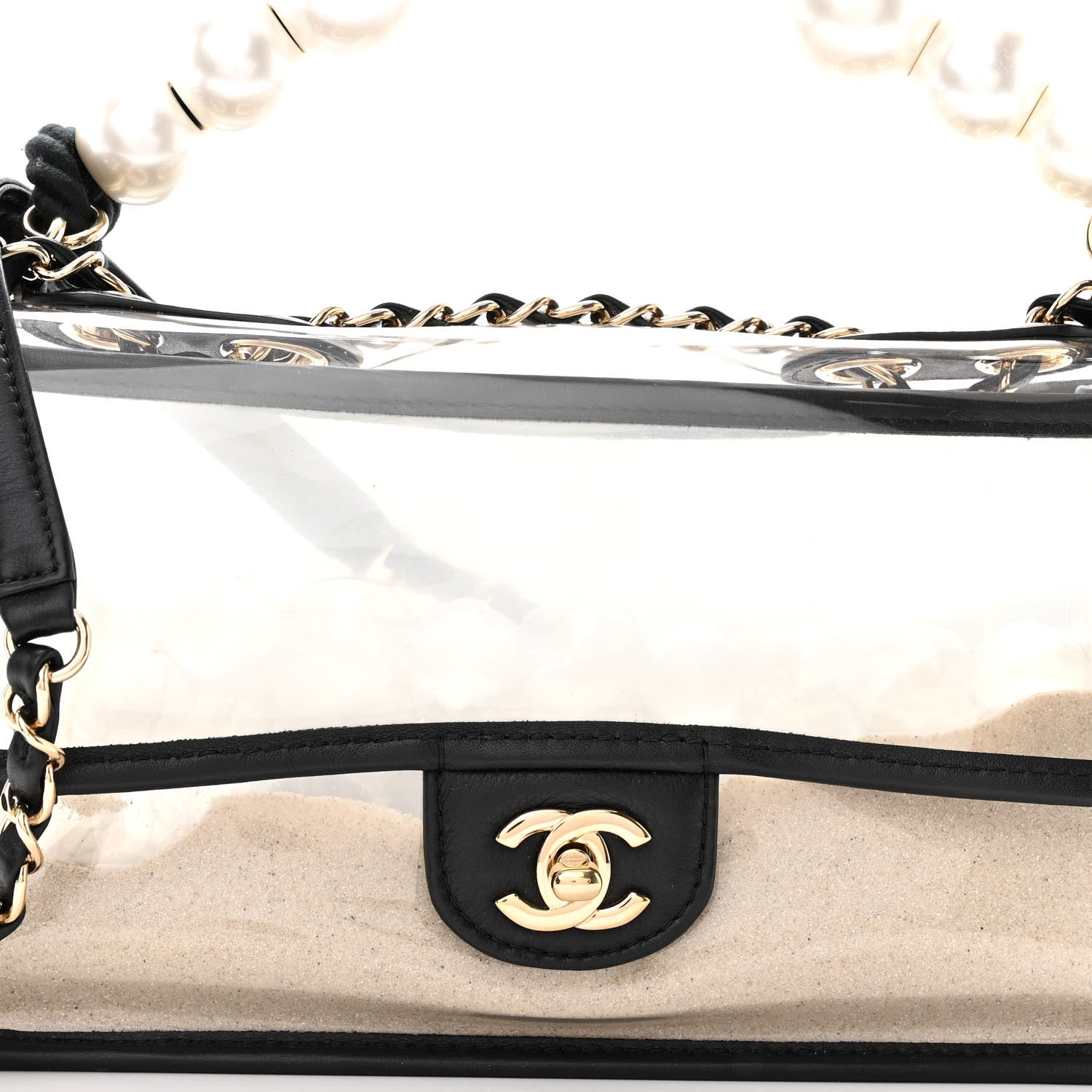 Chanel Lambskin PVC Sand By The Sea Flap With Pearl Strap Black 8 of 10