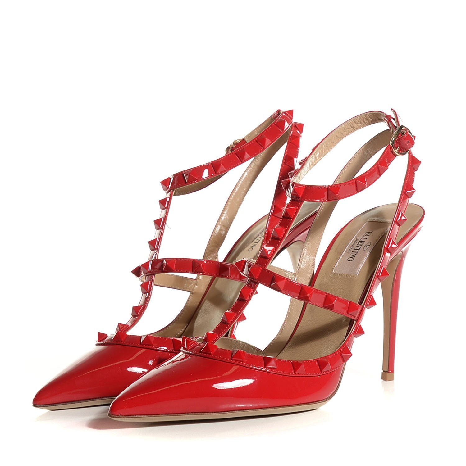 Valentino Garavani Patent Monochrome Rockstud Ankle Strap 100mm Pumps 41 Rosso Valentino 3 of 6