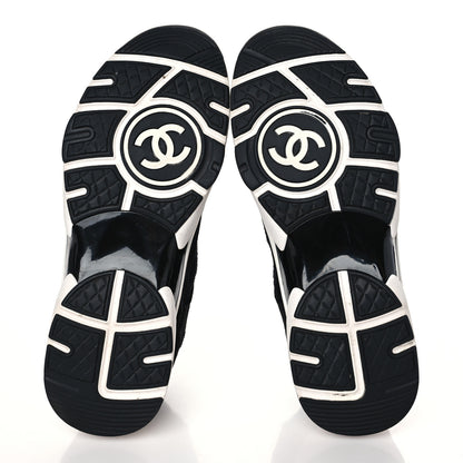 Chanel Fabric Suede Calfskin Stretch CC Sneakers 38.5 Black 5 of 7