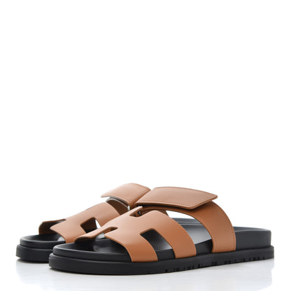 Hermes Calfskin Womens Chypre Sandals 37 Gold 3 of 9