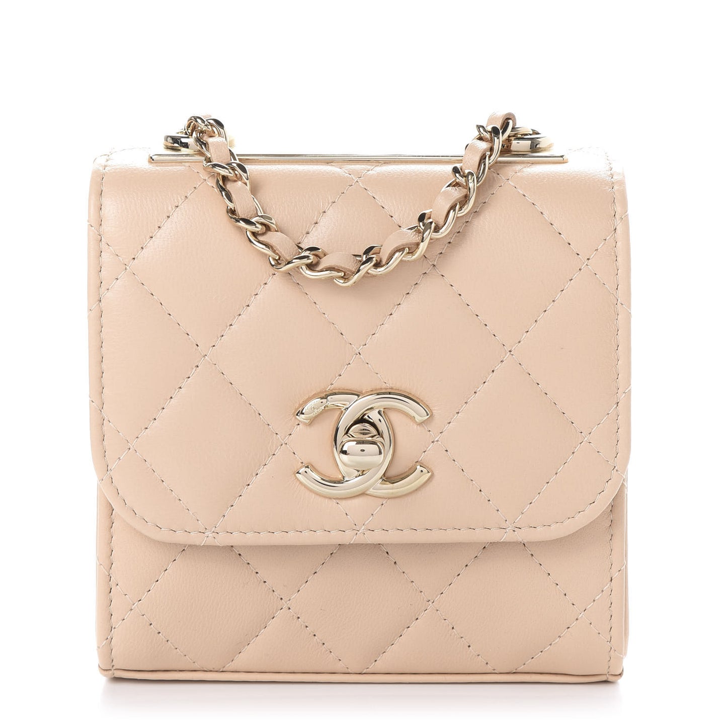 Lambskin Quilted Mini Trendy CC Clutch With Chain Beige