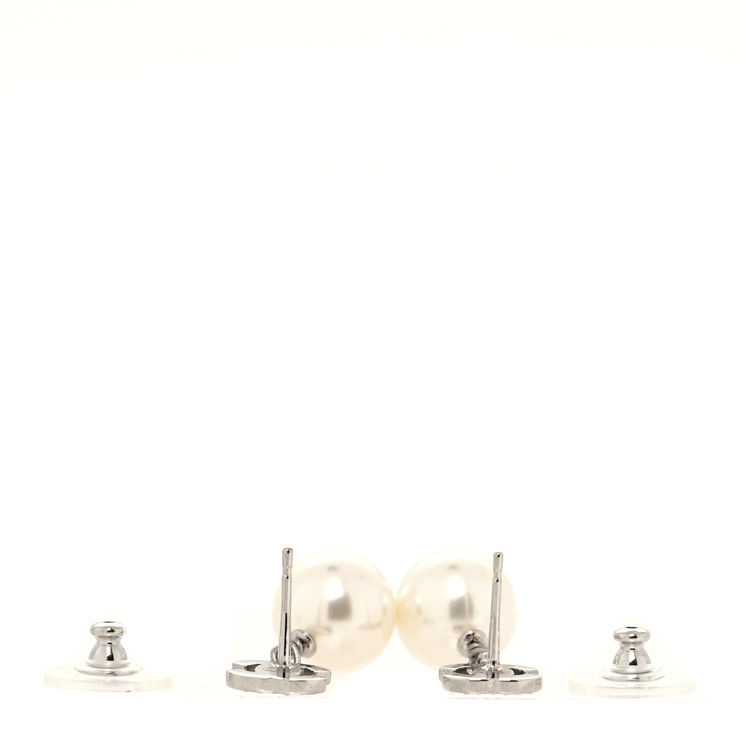 Crystal Pearl CC Drop Earrings Silver Pearly White