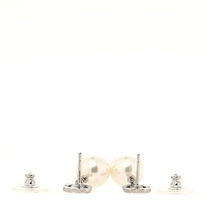 Chanel Crystal Pearl CC Drop Earrings Silver Pearly White 3 of 5