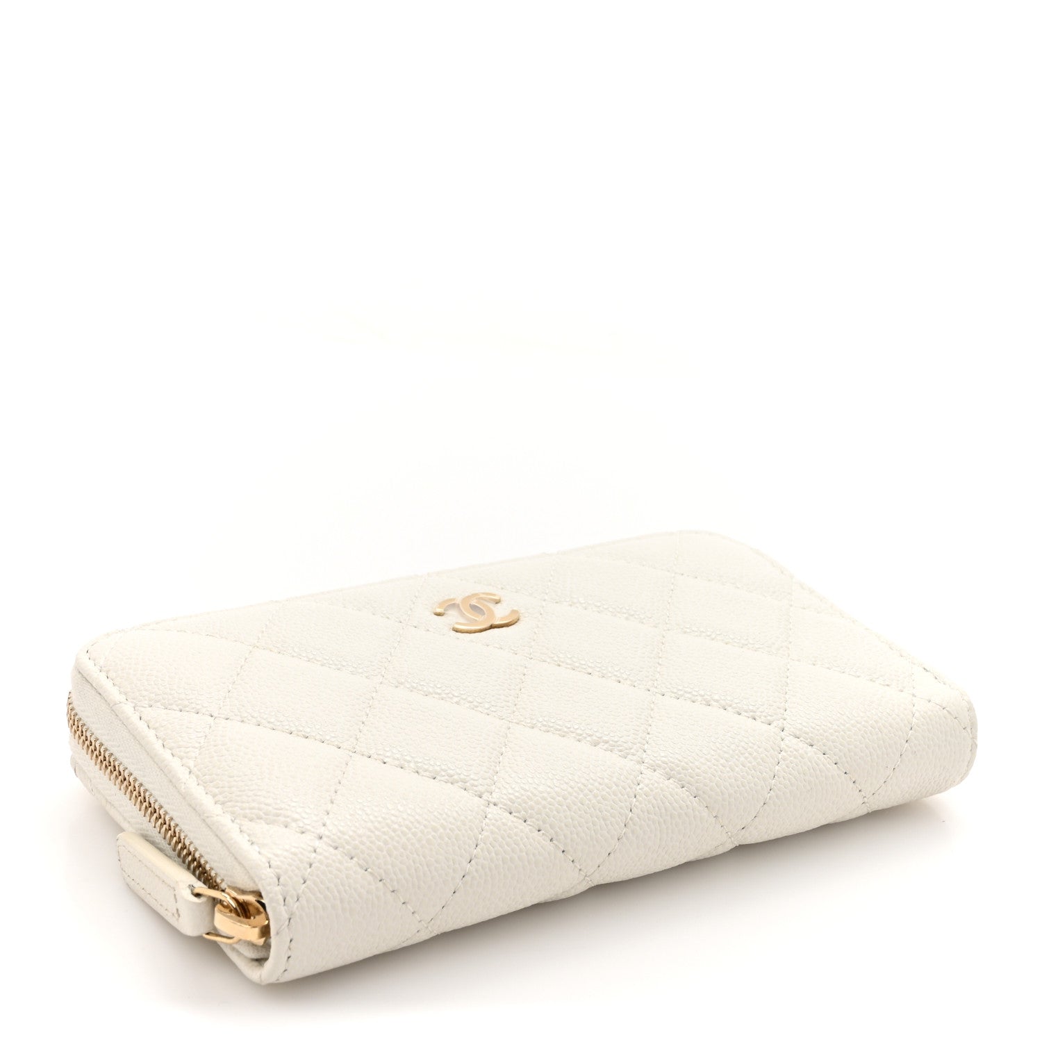 Chanel Caviar Quilted CC Medium Zip Around Wallet White 4 of 9