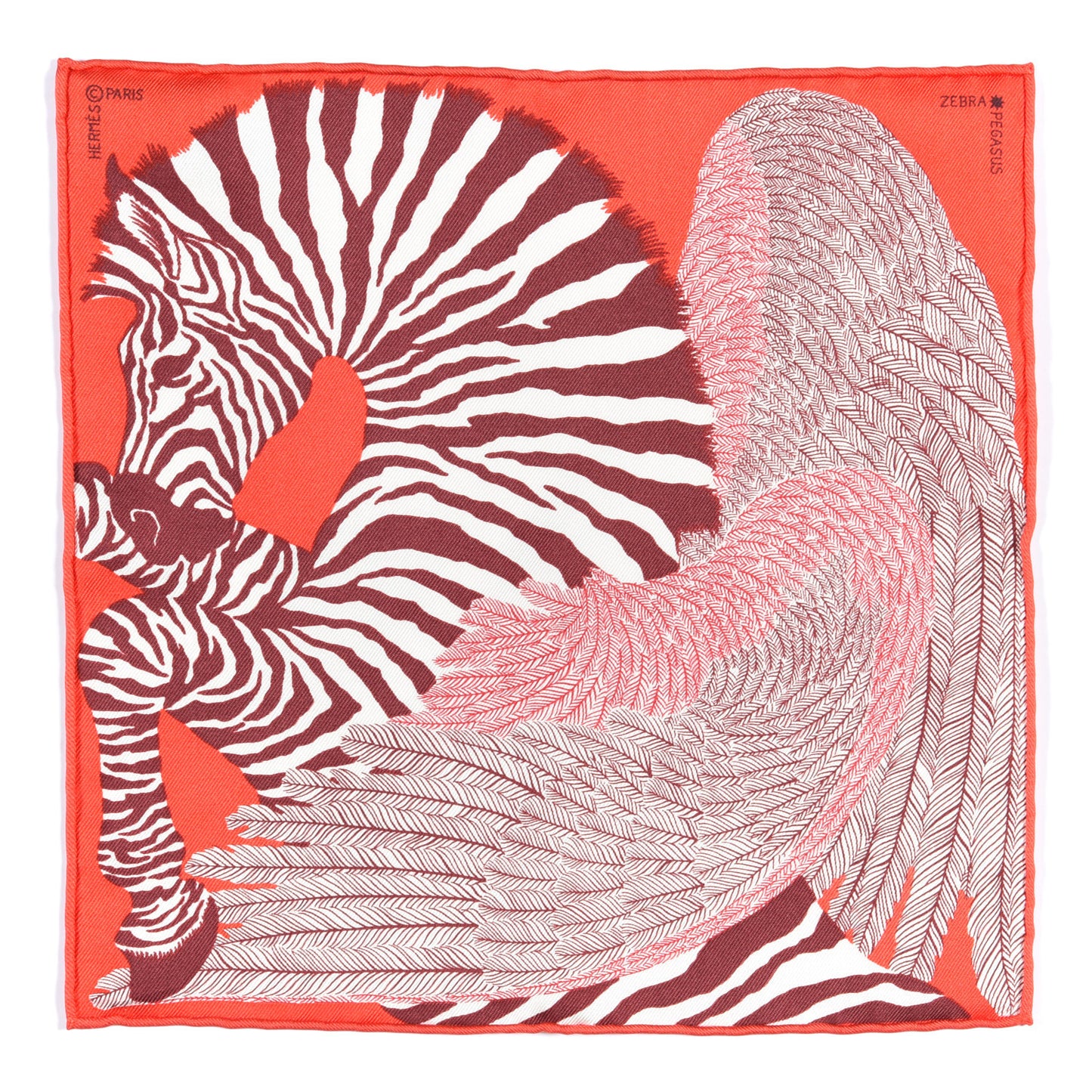 Silk Carre Zebra Pegasus Nano Scarf 20 Rouge Bordeaux Black