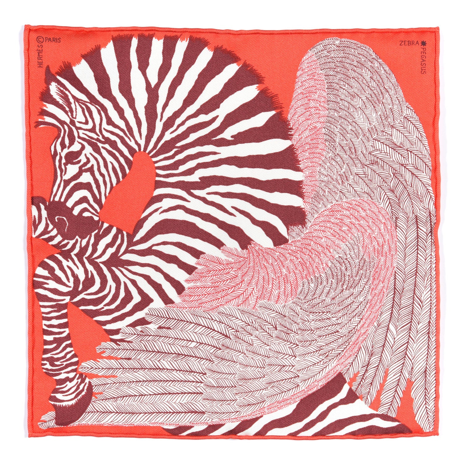 Hermes Silk Carre Zebra Pegasus Nano Scarf 20 Rouge Bordeaux Black 1 of 5