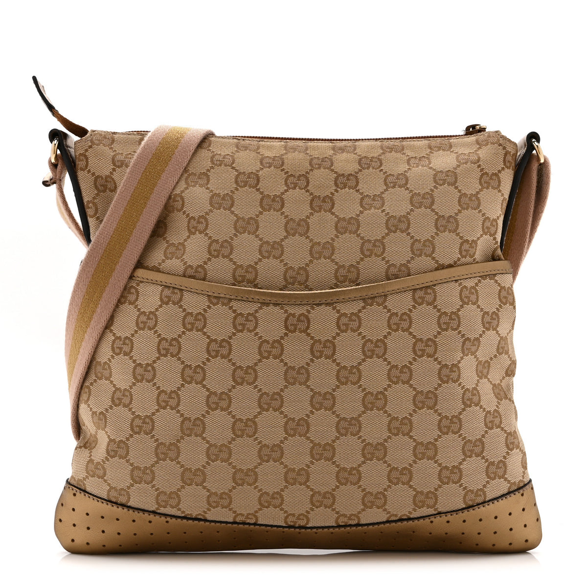 Monogram Calfskin Perforated Medium Flat Messenger Bag Pink