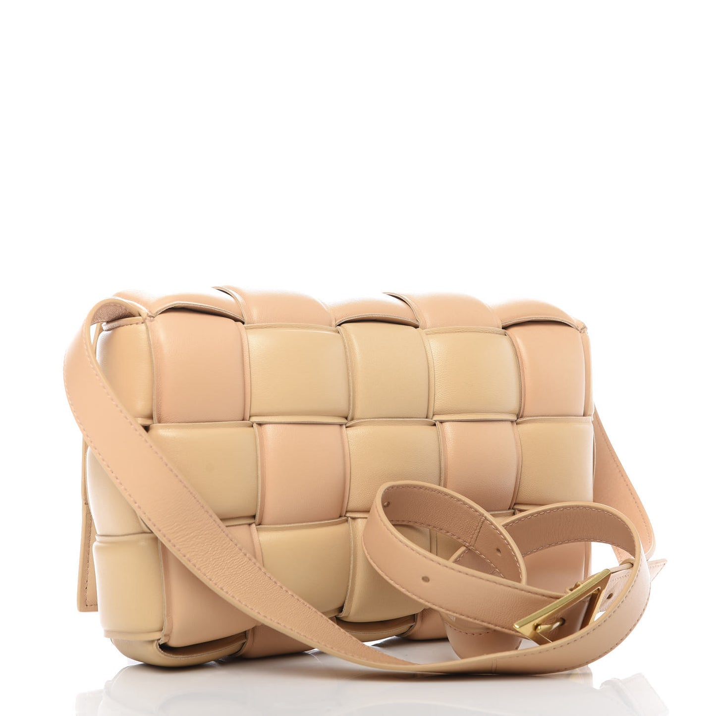Nappa Maxi Intreccio Padded Cassette Crossbody Bag Almond