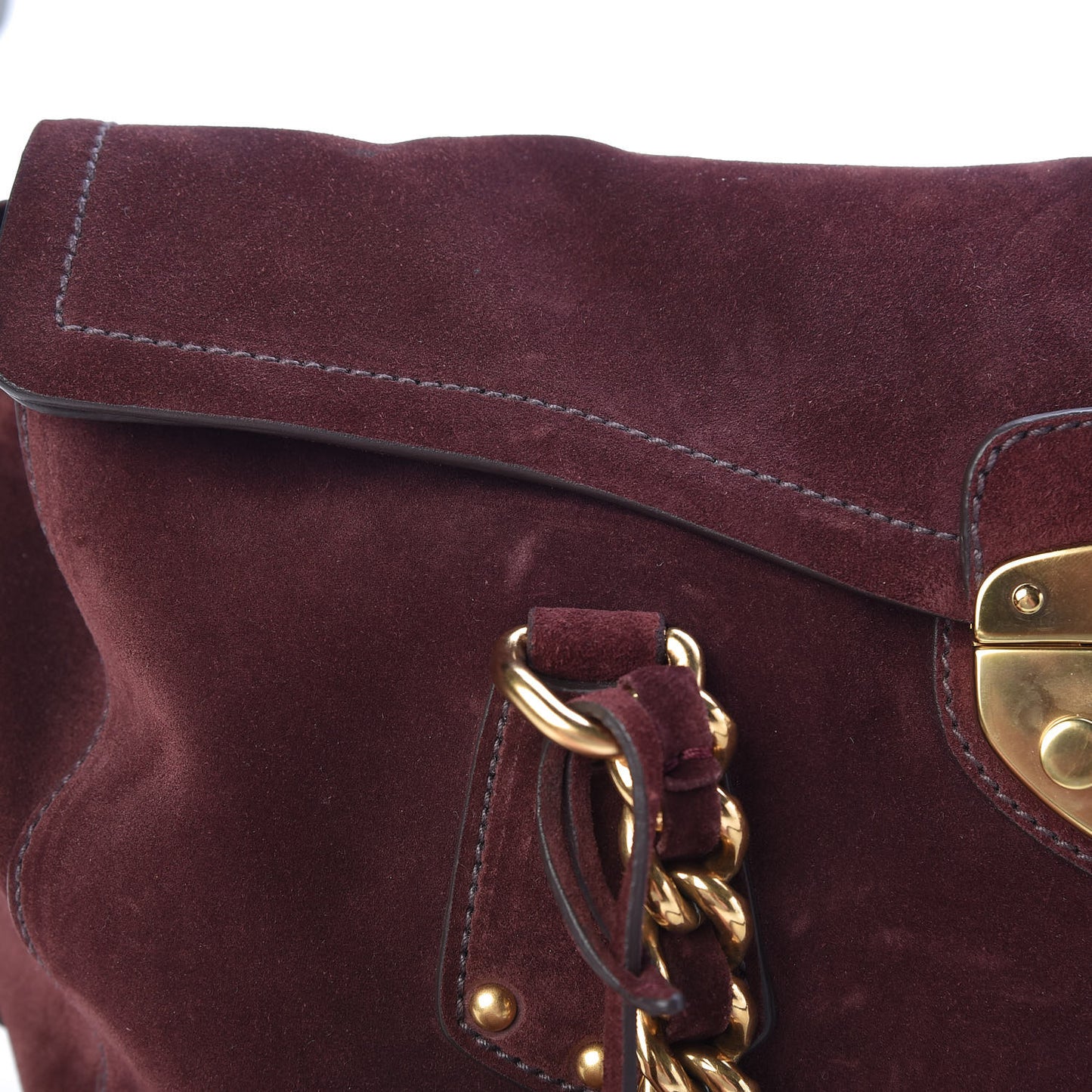Scamosciato Suede Foldover Pushlock Chain Satchel Prugna