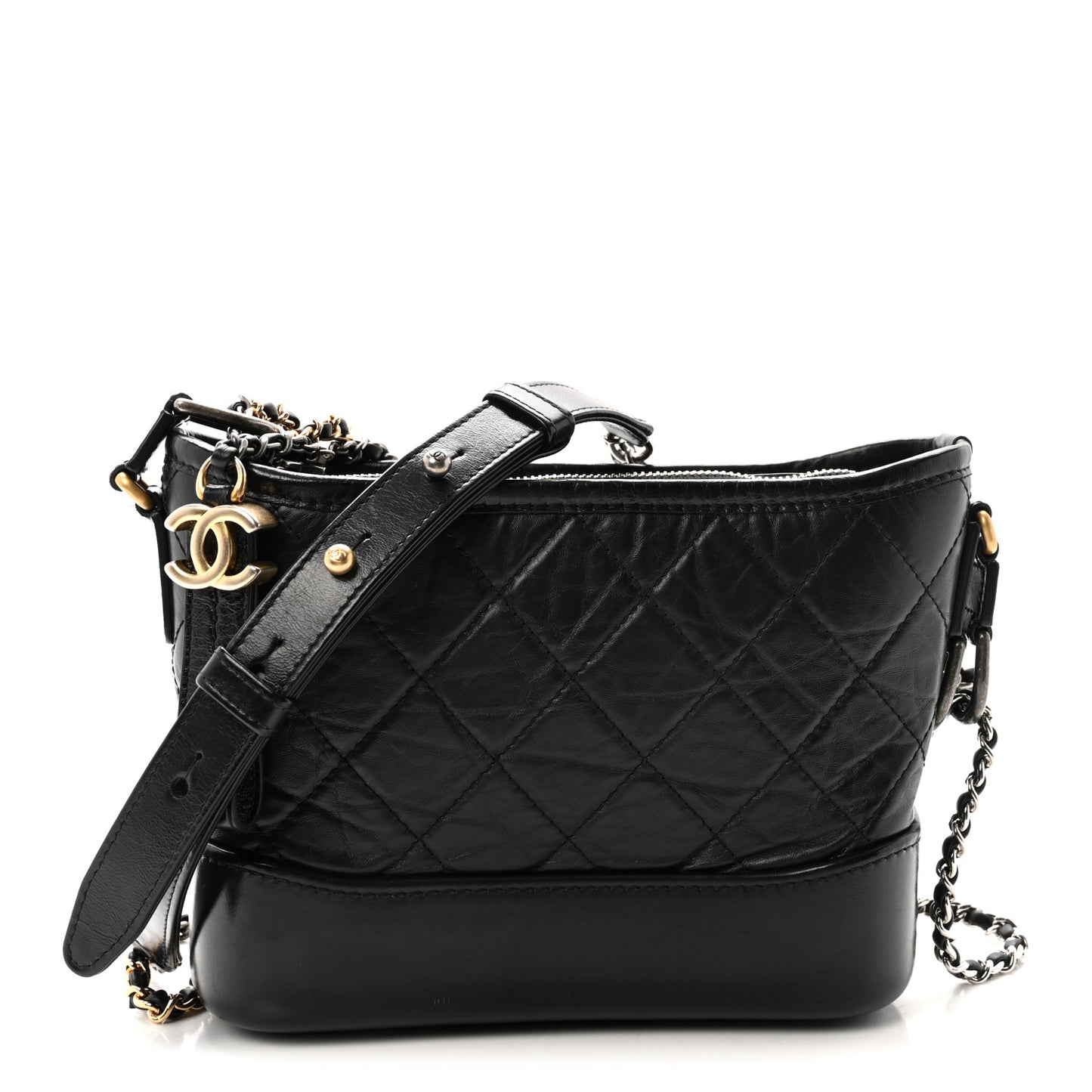 Aged Calfskin Quilted Small Gabrielle Hobo Black