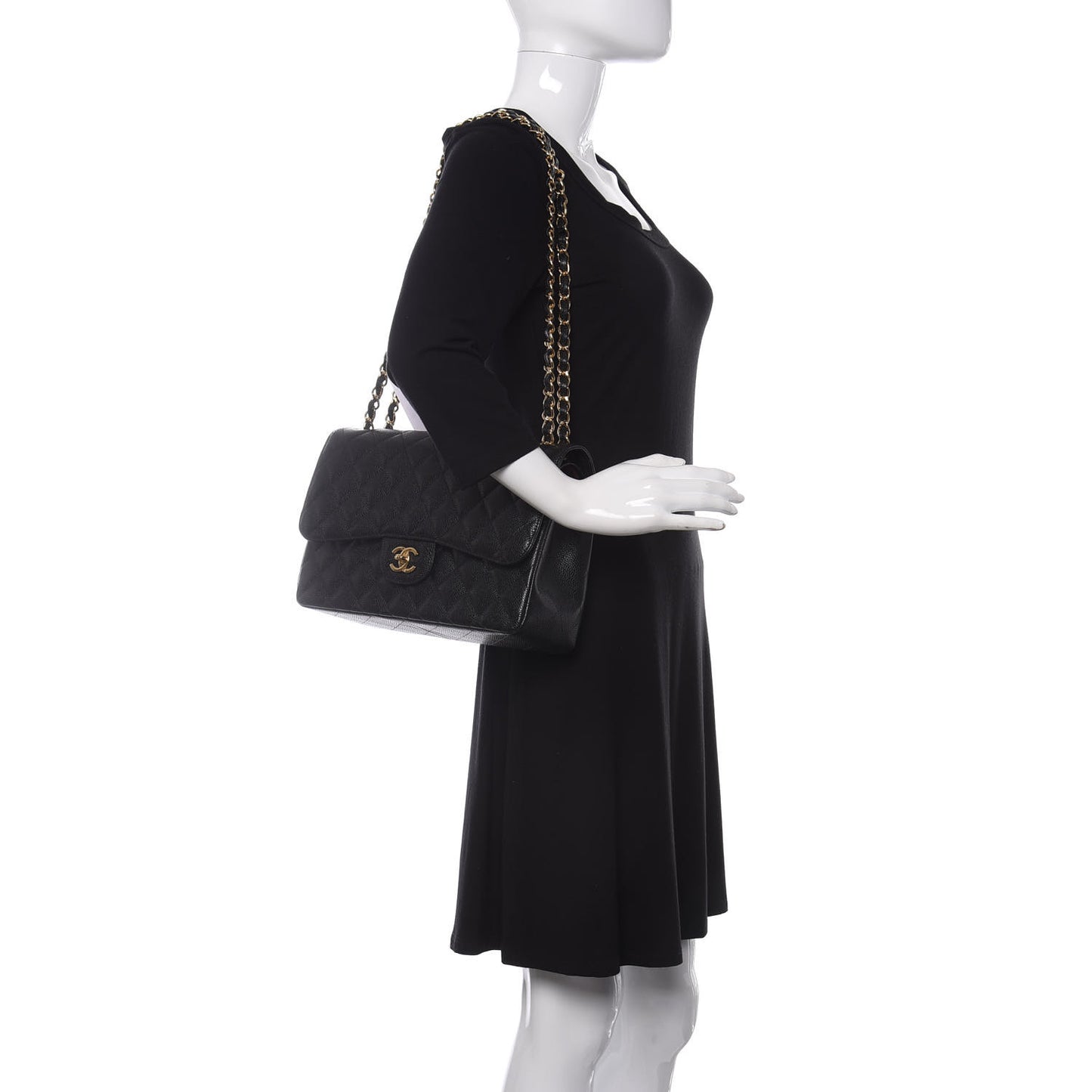 Caviar Quilted Jumbo Double Flap Black