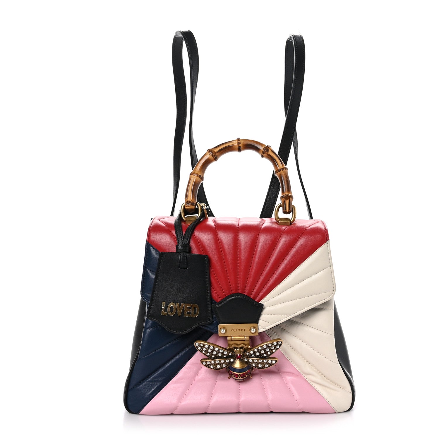Gucci Calfskin Bamboo Trapuntata Queen Margaret Backpack Blue Agata Hibiscus Red Mystic White Sugar Pink 1 of 9