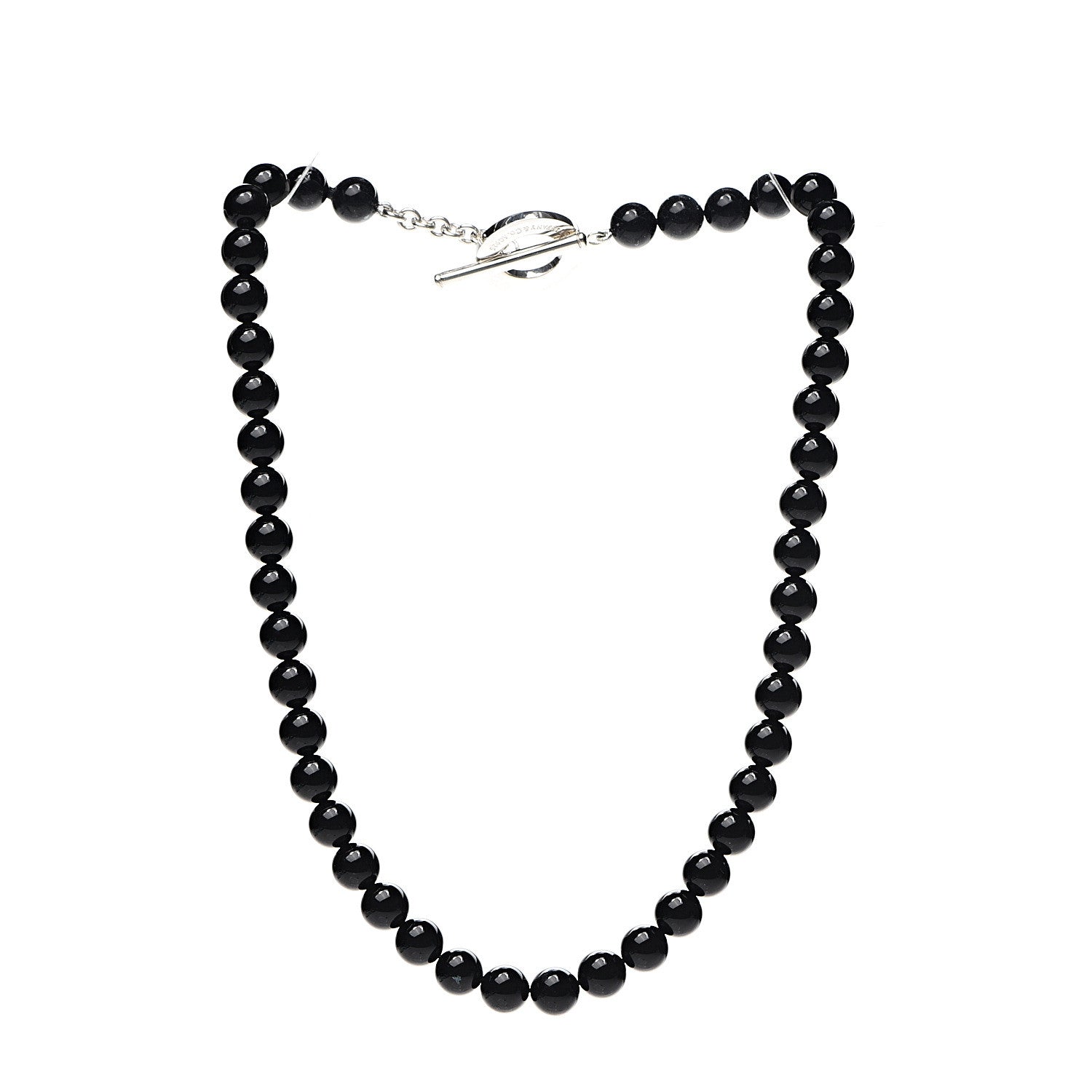 Tiffany Sterling Silver Black Onyx Bead Toggle Necklace 2 of 7