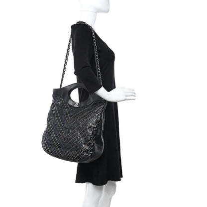 Chanel Glazed Calfskin Chevron Stitched Large 31 Shopping Bag Black 2 of 11
