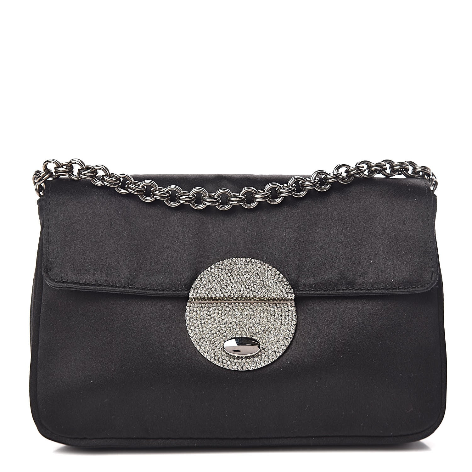 Prada Satin Crystal Clutch Black 1 of 12