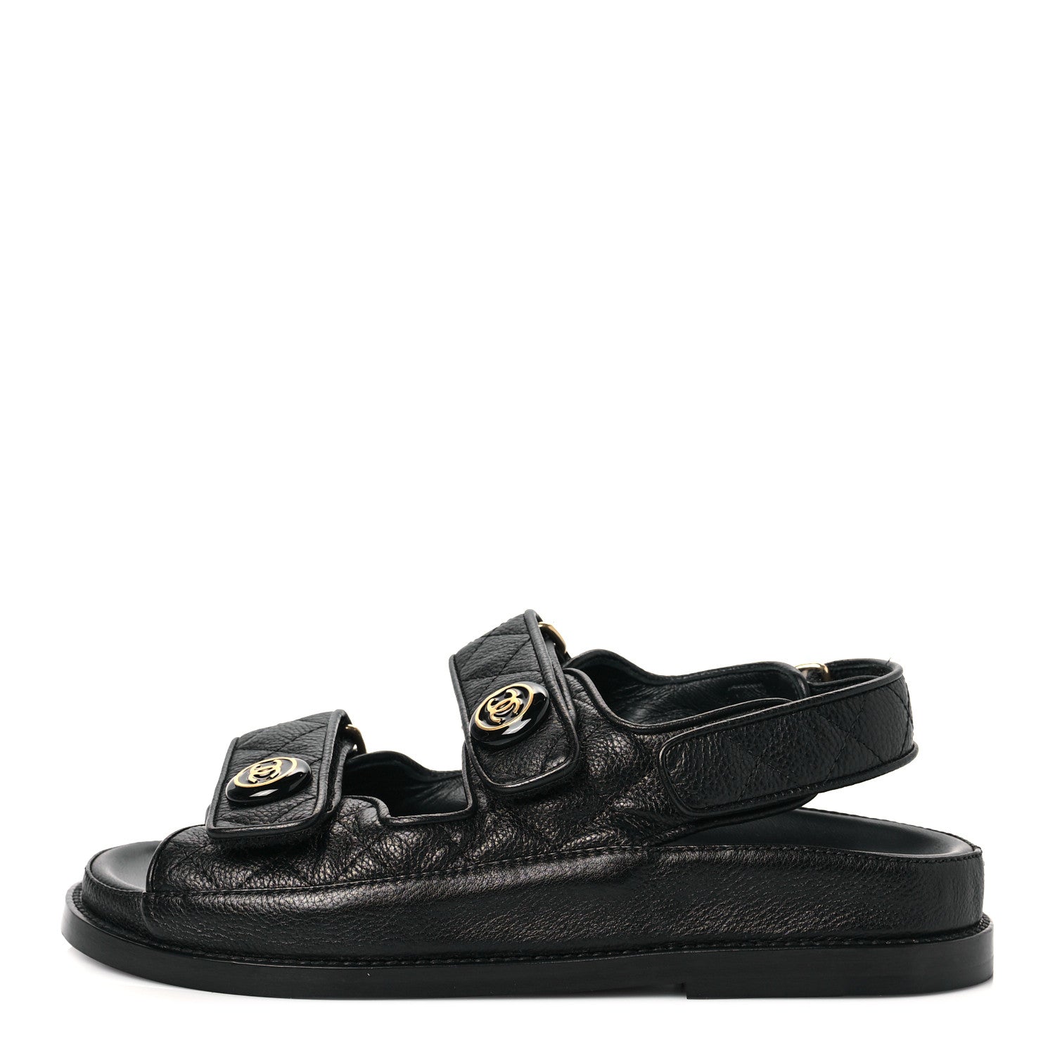 Chanel Grained Calfskin Velcro Dad Sandals 35 Black 1 of 8