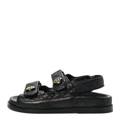 Chanel Grained Calfskin Velcro Dad Sandals 35 Black 1 of 8