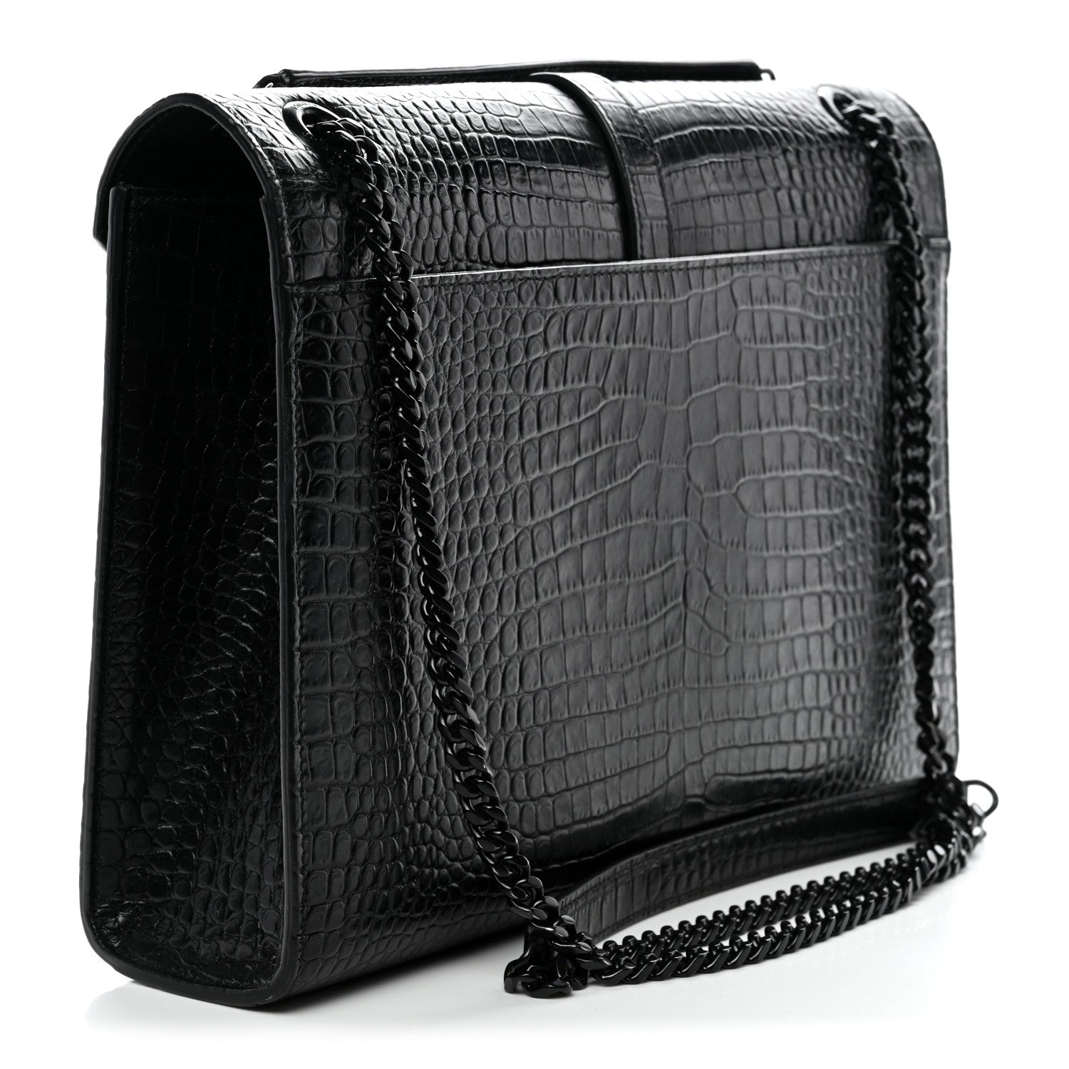 Saint Laurent Calfskin Crocodile Embossed Monogram Large Satchel Black 3 of 10