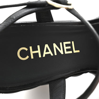 Chanel Shiny Lambskin Quilted Platform Sandals 38.5 Black 8 of 9