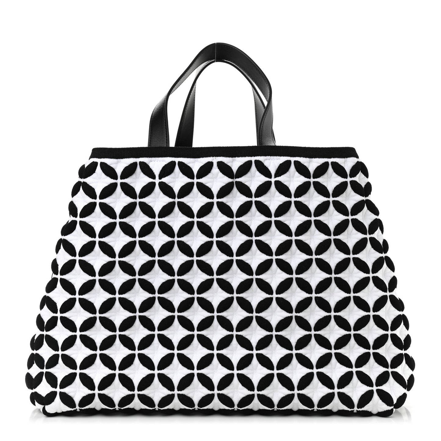 Calfskin Maille Macro Petale Cabas Tote Black White