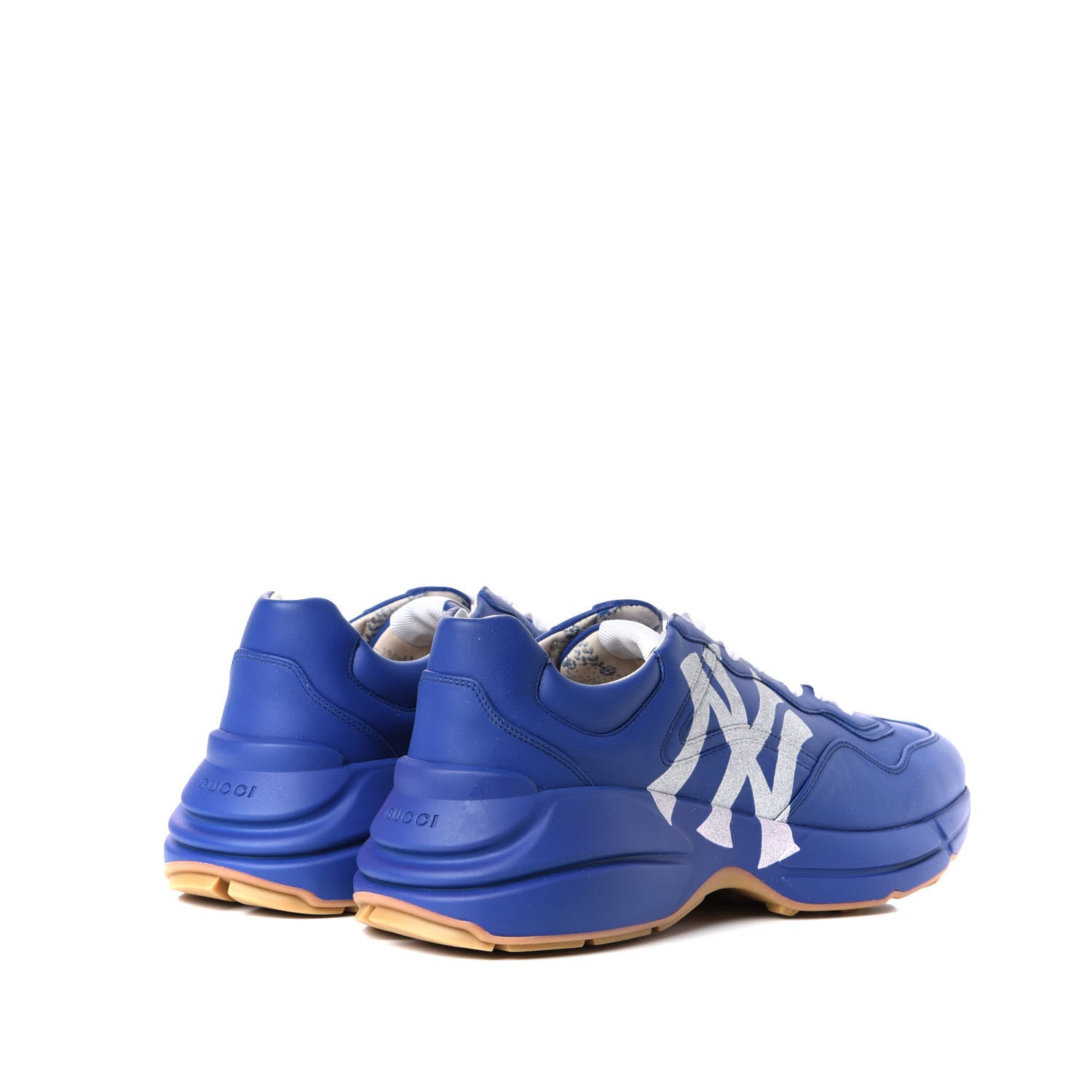 Gucci X MLB Calfskin NY Yankees Mens Rhyton Sneakers 11.5 Electric Blue 4 of 11