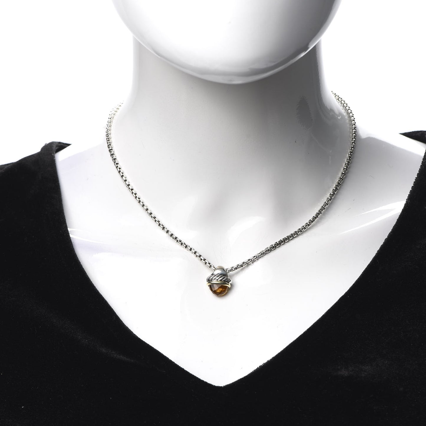 Sterling Silver 14K Yellow Gold Citrine Acorn Pendant Necklace