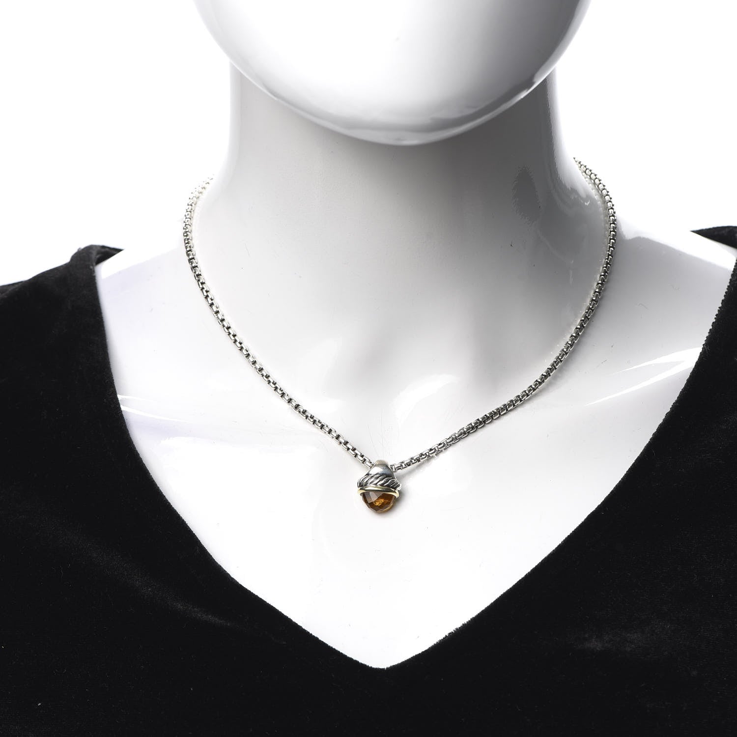 David Yurman Sterling Silver 14K Yellow Gold Citrine Acorn Pendant Necklace 2 of 5