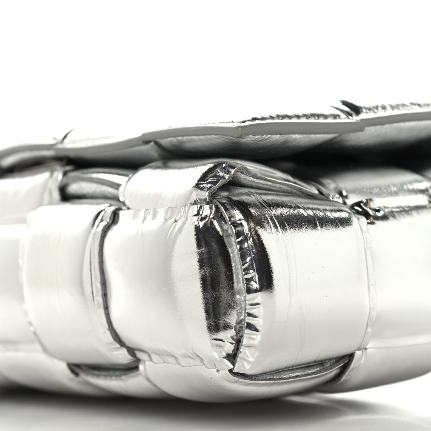 Metallic Lambskin Padded Cassette Crossbody Bag Silver