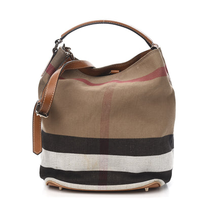 Burberry Canvas Mega Check Medium Ashby Hobo Saddle Brown 1 of 10