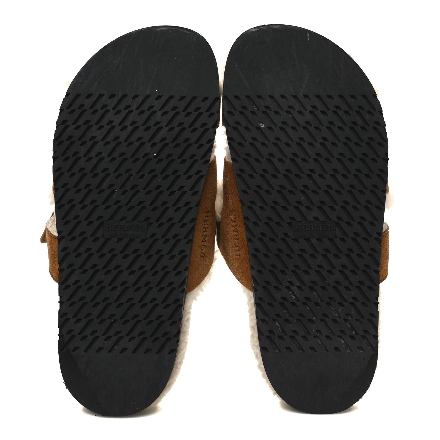 Hermes Suede Goatskin Woolskin Womens Chypre Sandals 37 Brun Fume Ecru 7 of 10