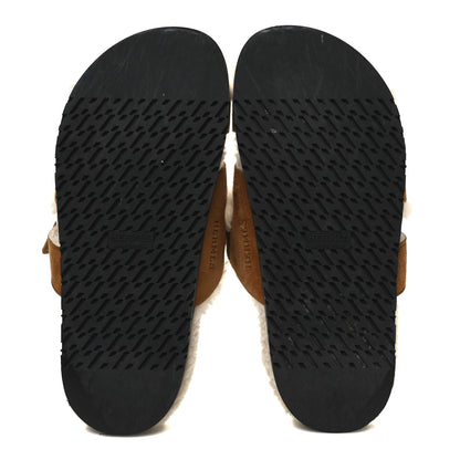 Hermes Suede Goatskin Woolskin Womens Chypre Sandals 37 Brun Fume Ecru 7 of 10