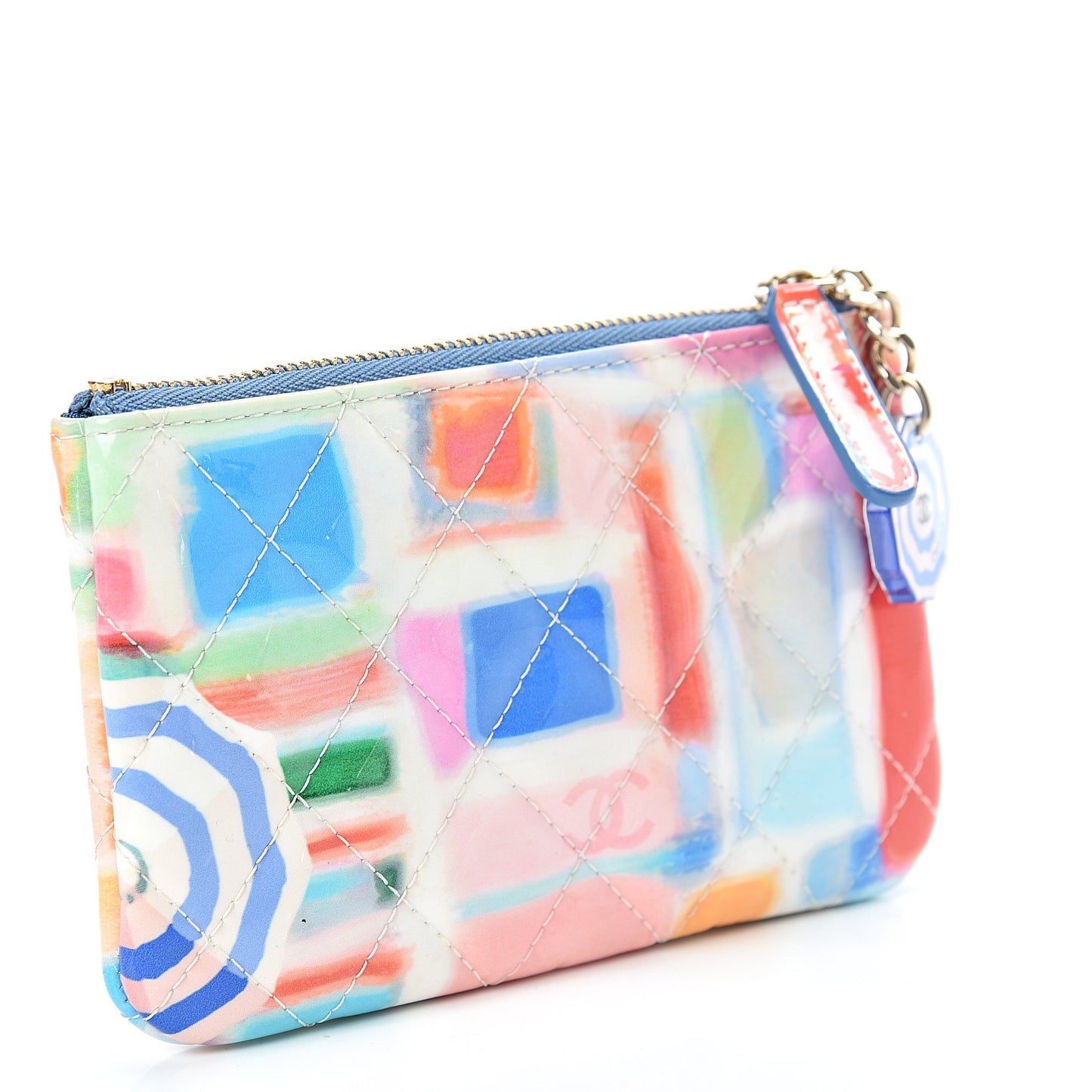 Patent Calfskin Printed Quilted Small Cosmetic Case Multicolor