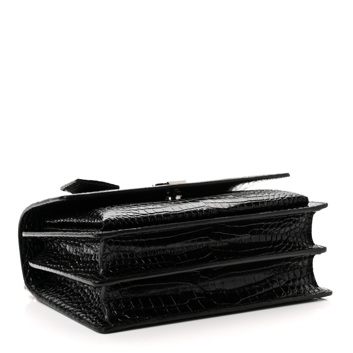 Saint Laurent Calfskin Crocodile Embossed Medium Monogram Sunset Black 4 of 9