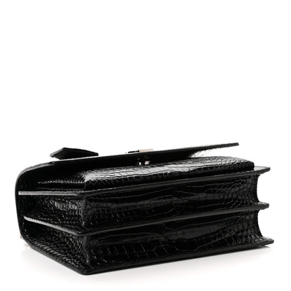Saint Laurent Calfskin Crocodile Embossed Medium Monogram Sunset Black 4 of 9