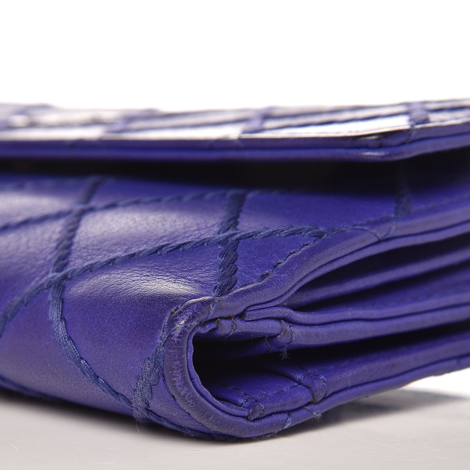 Chanel Calfskin Stitched Fancy CC Long Double Wallet Blue 7 of 12