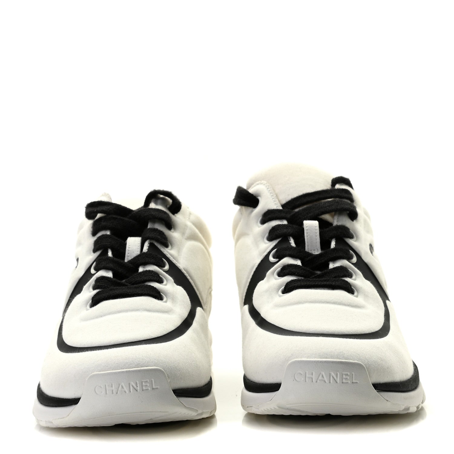 Chanel Nylon Suede Calfskin Womens CC Sneakers 38 White Black 2 of 8