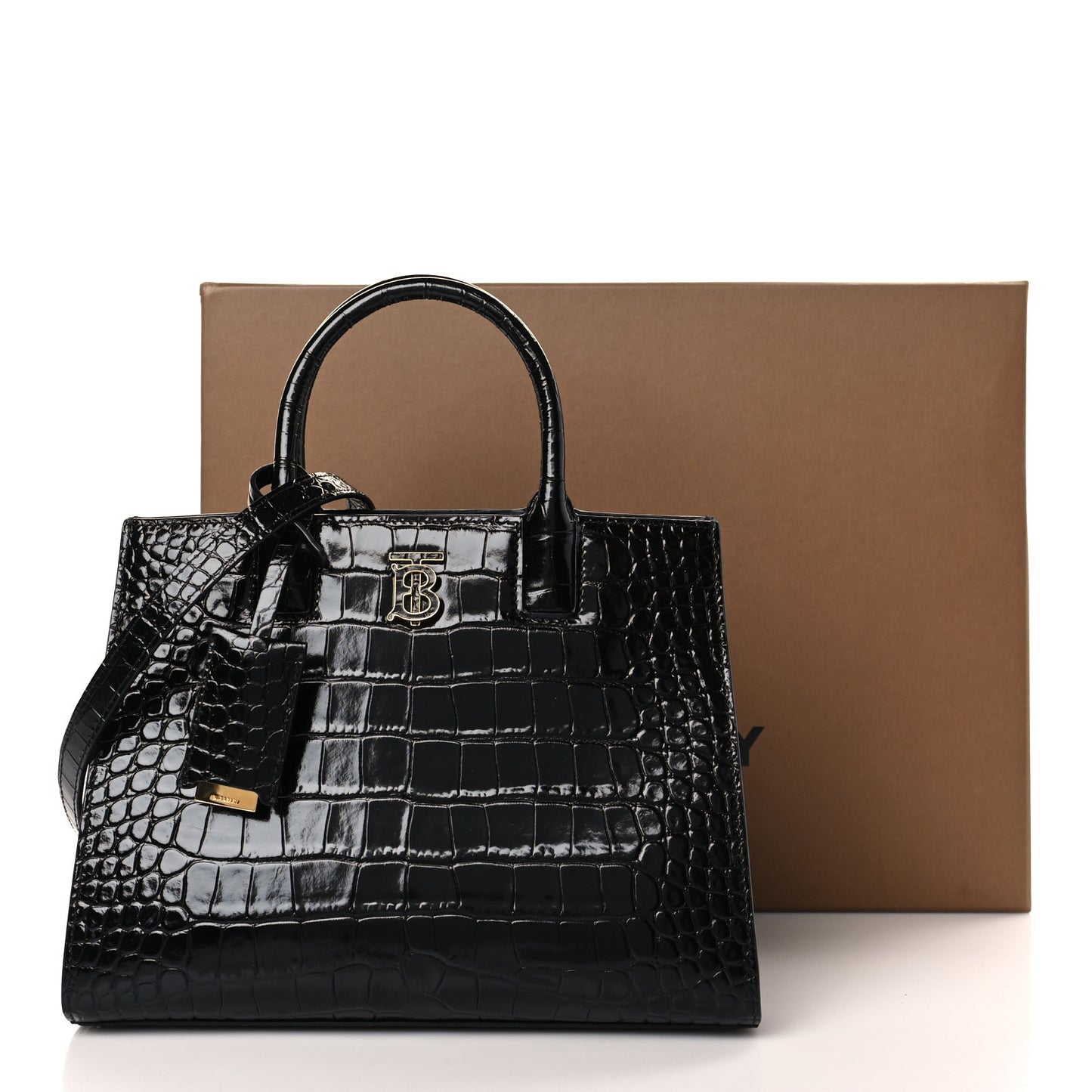 Crocodile Embossed Calfskin Mini Frances Tote Black