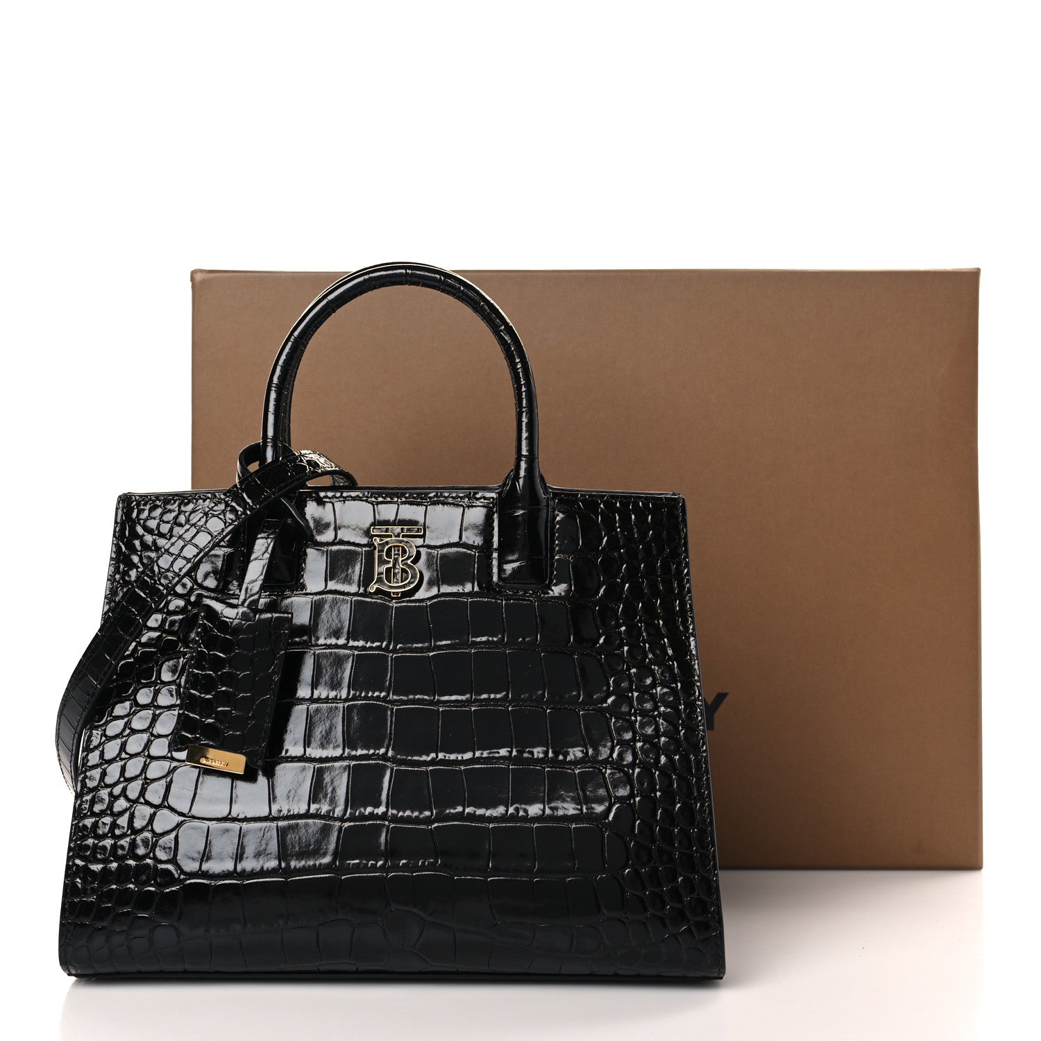 Burberry Crocodile Embossed Calfskin Mini Frances Tote Black 9 of 9