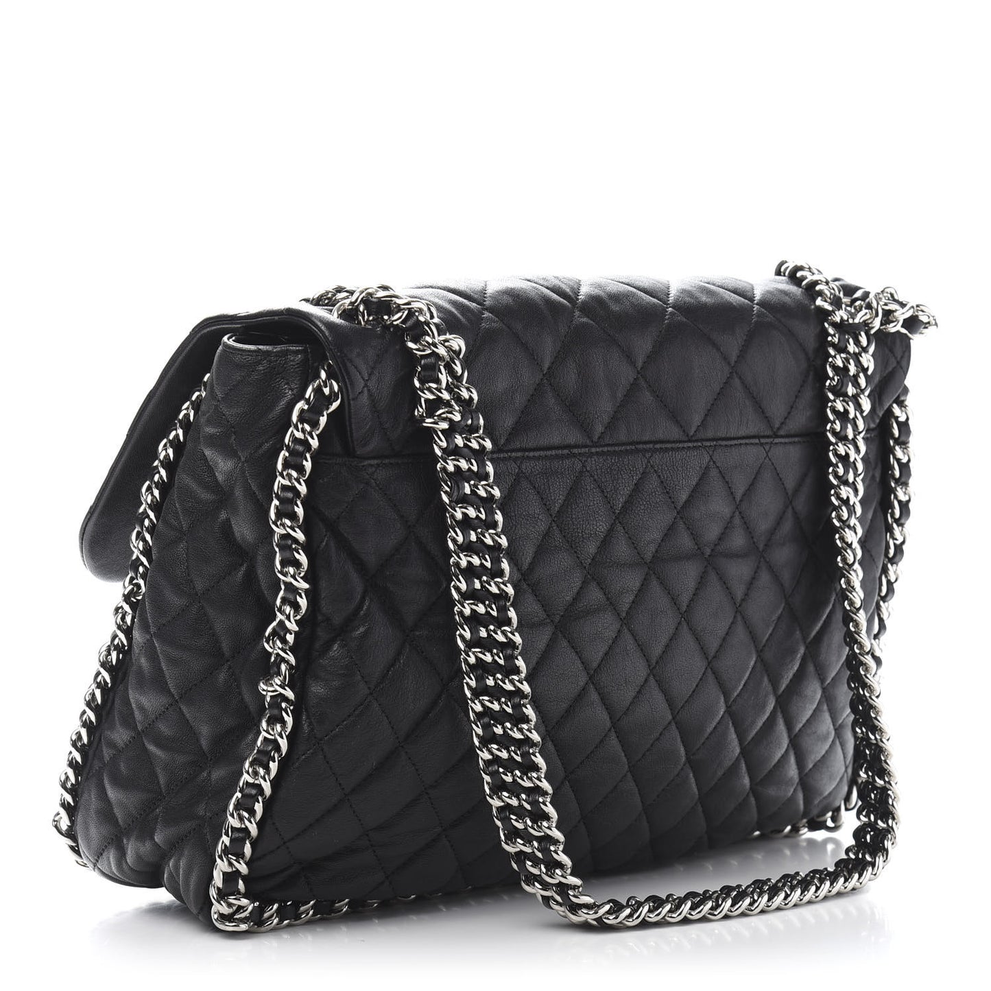 Washed Lambskin Quilted Maxi Chain Around Flap Black