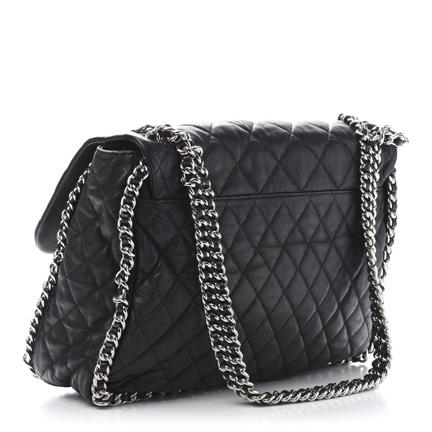 Chanel Washed Lambskin Quilted Maxi Chain Around Flap Black 3 of 12